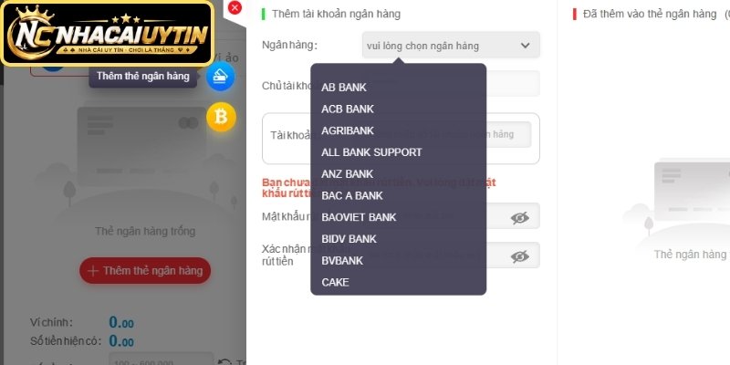 Liên kết thẻ ngân hàng và hoàn tất thủ tục đăng ký nhà cái